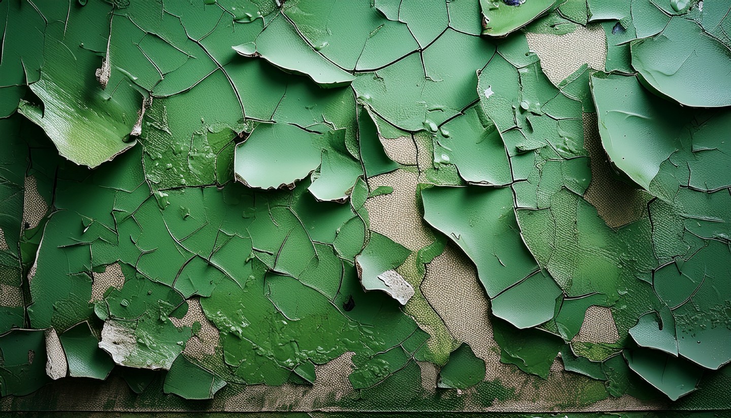 Peinture verte écaillée et craquelée illustrant le diagnostic plomb immobilier